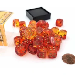 Dice>Gemini 12mm D6 Dice Block (36 Dice) - Translucent Red-Yellow with Gold Numbers - Your Source for Gaming Essentials