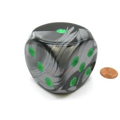 Dice>Gemini 50mm Huge Large D6 Chessex Dice, 1 Piece - Black-Grey with Green Pips - Your Source for Gaming Essentials
