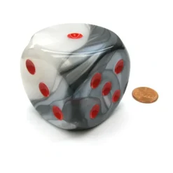 Dice>Gemini 50mm Huge Large D6 Chessex Dice, 1 Piece - Black-White with Red Pips - Your Source for Gaming Essentials