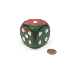 Dice>Gemini 50mm Huge Large D6 Chessex Dice, 1 Piece - Green-Red with White Pips - Your Source for Gaming Essentials