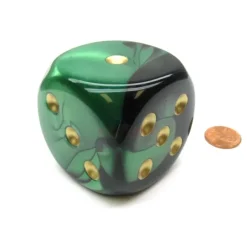 Dice>Gemini 50mm Huge Large D6 Chessex Dice, 1 Piece - Black-Green with Gold Pips - Your Source for Gaming Essentials
