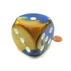 Dice>Gemini 50mm Huge Large D6 Chessex Dice, 1 Piece - Blue-Gold with White Pips - Your Source for Gaming Essentials