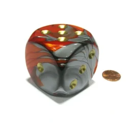 Dice>Gemini 50mm Huge Large D6 Chessex Dice, 1 Piece - Orange-Steel with Gold Pips - Your Source for Gaming Essentials