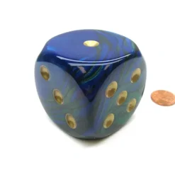 Dice>Gemini 50mm Huge Large D6 Chessex Dice, 1 Piece - Blue-Green with Gold Pips - Your Source for Gaming Essentials