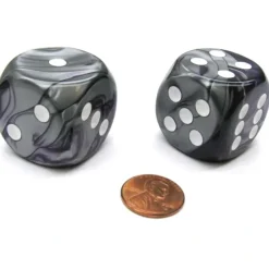 Dice>Gemini 30mm Large D6 Chessex Dice, 2 Pieces - Purple-Steel with White Pips - Your Source for Gaming Essentials