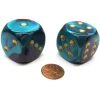 Dice>Gemini 30mm Large D6 Chessex Dice, 2 Pieces - Purple-Teal with Gold Pips - Your Source for Gaming Essentials