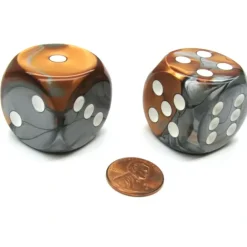 Dice>Gemini 30mm Large D6 Chessex Dice, 2 Pieces - Copper-Steel with White Pips - Your Source for Gaming Essentials