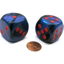 Dice>Gemini 30mm Large D6 Chessex Dice, 2 Pieces - Black-Starlight with Red Pips - Your Source for Gaming Essentials
