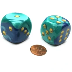 Dice>Gemini 30mm Large D6 Chessex Dice, 2 Pieces - Blue-Teal with Gold Pips - Your Source for Gaming Essentials