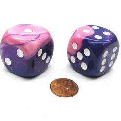 Dice>Gemini 30mm Large D6 Chessex Dice, 2 Pieces - Pink-Purple with White Pips - Your Source for Gaming Essentials