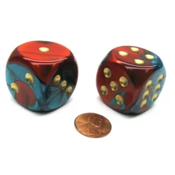 Dice>Gemini 30mm Large D6 Chessex Dice, 2 Pieces - Red-Teal with Gold Pips - Your Source for Gaming Essentials