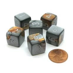 Dice>Gemini 15mm 6-Sided D6 Numbered Chessex Dice, 6 Pieces - Copper-Steel with White - Your Source for Gaming Essentials