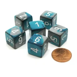 Dice>Gemini 15mm 6-Sided D6 Numbered Chessex Dice, 6 Pieces - Steel-Teal with White - Your Source for Gaming Essentials