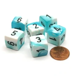Dice>Gemini 15mm 6-Sided D6 Numbered Chessex Dice, 6 Pieces - Teal-White with Black - Your Source for Gaming Essentials