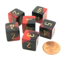Dice>Gemini 15mm 6-Sided D6 Numbered Chessex Dice, 6 Pieces - Black-Red with Gold - Your Source for Gaming Essentials