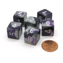 Dice>Gemini 15mm 6-Sided D6 Numbered Chessex Dice, 6 Pieces - Purple-Steel with White - Your Source for Gaming Essentials