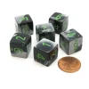 Dice>Gemini 15mm 6-Sided D6 Numbered Chessex Dice, 6 Pieces - Black-Grey with Green - Your Source for Gaming Essentials
