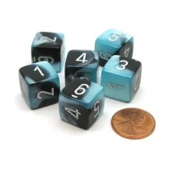 Dice>Gemini 15mm 6-Sided D6 Numbered Chessex Dice, 6 Pieces - Black-Shell with White - Your Source for Gaming Essentials