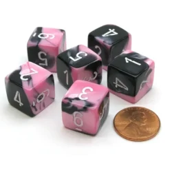 Dice>Gemini 15mm 6-Sided D6 Numbered Chessex Dice, 6 Pieces - Black-Pink with White - Your Source for Gaming Essentials