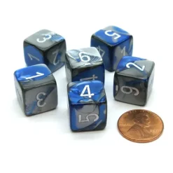 Dice>Gemini 15mm 6-Sided D6 Numbered Chessex Dice, 6 Pieces - Blue-Steel with White - Your Source for Gaming Essentials