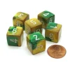 Dice>Gemini 15mm 6-Sided D6 Numbered Chessex Dice, 6 Pieces - Gold-Green with White - Your Source for Gaming Essentials