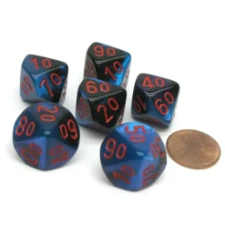 Dice>Gemini 16mm Tens D10 (00-90) Chessex Dice, 6 Pieces - Black-Starlight with Red - Your Source for Gaming Essentials