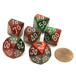 Dice>Gemini 16mm Tens D10 (00-90) Dice, 6 Pieces - Green-Red with White Numbers - Your Source for Gaming Essentials