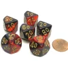 Dice>Gemini 16mm Tens D10 (00-90) Dice, 6 Pieces - Purple-Red with Gold Numbers - Your Source for Gaming Essentials