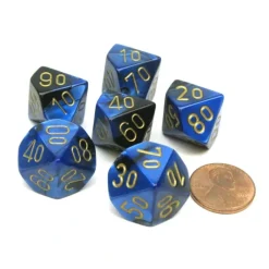 Dice>Gemini 16mm Tens D10 (00-90) Dice, 6 Pieces - Black-Blue with Gold Numbers - Your Source for Gaming Essentials