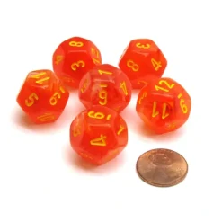 Dice>Ghostly Glow 18mm 12 Sided D12 Chessex Dice, 6 Pieces - Orange with Yellow - Your Source for Gaming Essentials