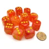 Dice>Ghostly Glow 16mm D6 Chessex Dice Block (12 Dice) - Orange with Yellow Numbers - Your Source for Gaming Essentials