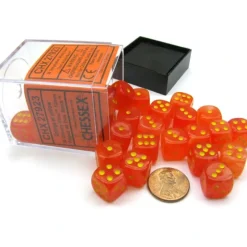 Dice>Ghostly Glow 12mm D6 Chessex Dice Block (36 Dice) -Orange with Yellow Pips - Your Source for Gaming Essentials