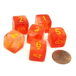 Dice>Ghostly 15mm 6 Sided D6 Chessex Dice, 6 Pieces - Orange with Yellow Numbers - Your Source for Gaming Essentials