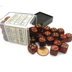 Dice>Glitter 12mm D6 Chessex Dice Block (36 Dice) -Ruby Red with Gold Pips - Your Source for Gaming Essentials