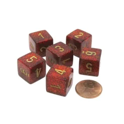 Dice>Glitter 15mm D6 Polyhedral Chessex Dice, 6 Pieces - Ruby with Gold Numbers - Your Source for Gaming Essentials