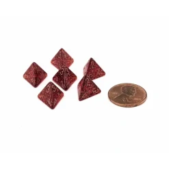 Dice>Glitter 12mm Mini 4 Sided D4 Dice, 6 Pieces - Ruby with Gold Numbers - Your Source for Gaming Essentials