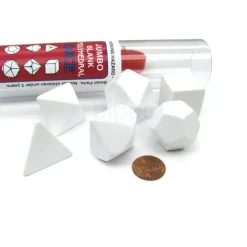 Dice>Jumbo Polyhedral RPG 6-Dice Set ~24 to 32mm Tall - Blank White - Your Source for Gaming Essentials