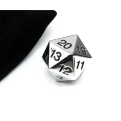 Dice>Large 22mm Zinc Metal Alloy Countdown D20 Dice w Black Bag, 1 Pc - Black Numbers - Your Source for Gaming Essentials