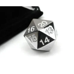 Dice>Large 22mm Zinc Metal Alloy Countdown D20 Dice w Black Bag, 1 Pc - White Numbers - Your Source for Gaming Essentials