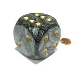 Dice>Leaf 50mm Huge Large D6 Chessex Dice, 1 Piece - Steel with Gold Pips - Your Source for Gaming Essentials