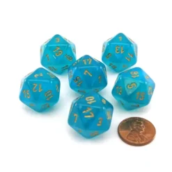 Dice>Luminary Borealis 20 Sided D20 Dice, 6 Pieces - Teal with Gold Numbers - Your Source for Gaming Essentials
