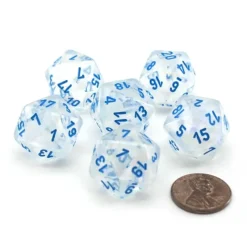 Dice>Luminary Borealis 20 Sided D20 Dice, 6 Pieces - Icicle with Light Blue Numbers - Your Source for Gaming Essentials