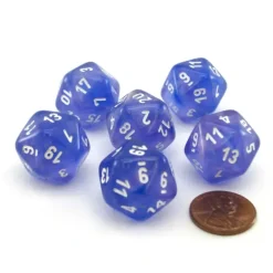Dice>Luminary Borealis 20 Sided D20 Dice, 6 Pieces - Purple with White Numbers - Your Source for Gaming Essentials