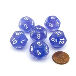 Dice>Luminary Borealis 18mm 12 Sided D12 Dice, 6 Pieces - Purple with White Numbers - Your Source for Gaming Essentials