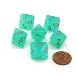 Dice>Luminary Borealis 15mm 8 Sided D8 Dice, 6 Pieces - Light Green with Gold Numbers - Your Source for Gaming Essentials