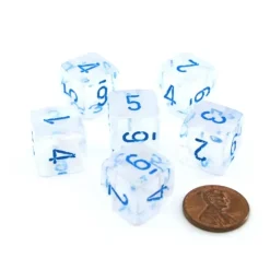 Dice>Luminary Borealis 15mm 6 Sided D6 Dice, 6 Piece - Icicle with Light Blue Numbers - Your Source for Gaming Essentials