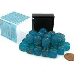 Dice>Luminary Borealis 12mm D6 Chessex Dice Block (36 Dice) - Teal with Gold Pip - Your Source for Gaming Essentials