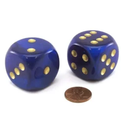 Dice>Luminary Borealis 30mm Large D6 Dice, 2 Pieces - Royal Purple with Gold Pips - Your Source for Gaming Essentials