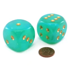 Dice>Luminary Borealis 30mm Large D6 Dice, 2 Pieces - Light Green with Gold Pips - Your Source for Gaming Essentials