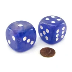 Dice>Luminary Borealis 30mm Large D6 Dice, 2 Pieces - Purple with White Pips - Your Source for Gaming Essentials